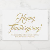 Happy Thanksgiving gold White custom script Text Lebensmitteletikett (Einzelnes Label)