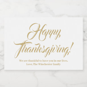 Happy Thanksgiving gold White custom script Text Lebensmitteletikett