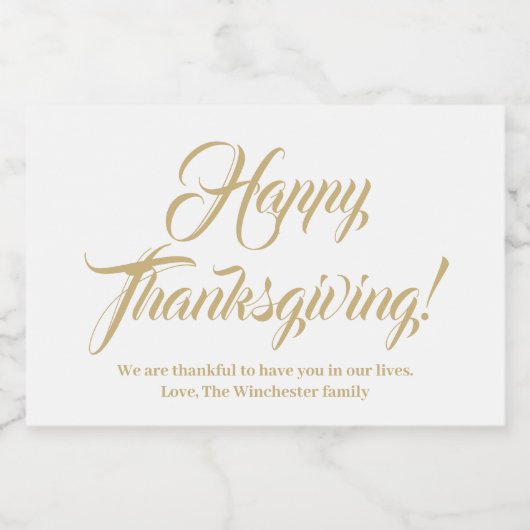 Happy Thanksgiving gold White custom script Text Lebensmitteletikett (Einzelnes Label)