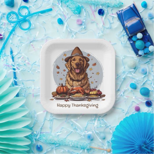 Happy Thanksgiving Golden Retriever Dog Pappteller (Party)