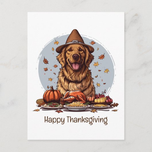 Happy Thanksgiving Golden Retriever Dog Postkarte (Vorderseite)
