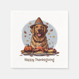 Happy Thanksgiving Golden Retriever Dog Serviette