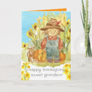 Happy Thanksgiving Grandson Bauer Boy Puppy Dog Karte