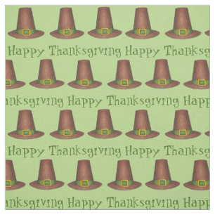 Happy Thanksgiving Green Brown Pilgrim Puritan Hat Stoff