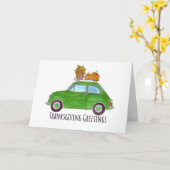 Happy Thanksgiving green Retro Fiat 500 Karte (Gelbe Blume)