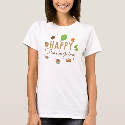 Happy Thanksgiving Grüne Themed Food Icons T-Shirt (Vorderseite)