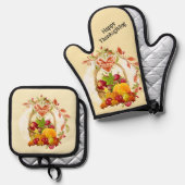 Happy Thanksgiving Harvest Basket Ofenhandschuh & Topflappen-Set (Vorderseite/Rückseite)