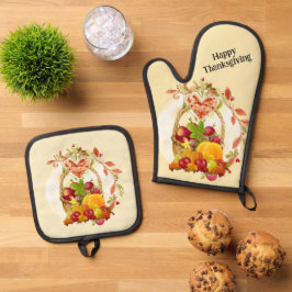 Happy Thanksgiving Harvest Basket Ofenhandschuh & Topflappen-Set