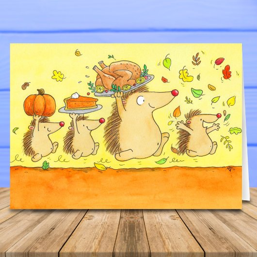 Happy Thanksgiving Hedgehogs Greeting Karte