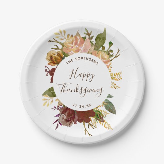 Happy Thanksgiving Herbst Bouquet Personalisiert Pappteller (Vorderseite)