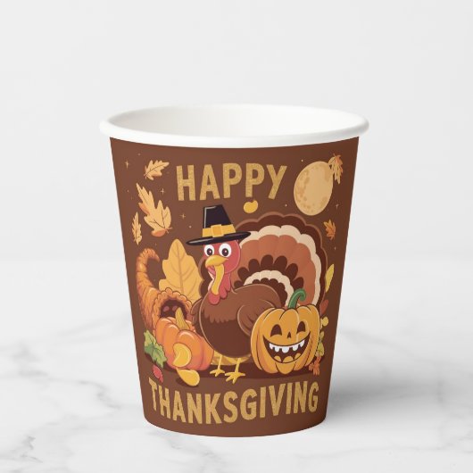 Happy Thanksgiving Herbst Erntepapier Tasse Pappbecher (Vorderseite)