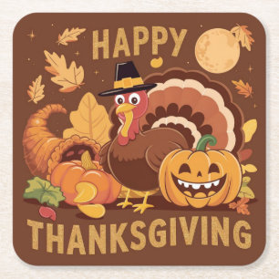 Happy Thanksgiving Herbst Erntepapier Untersetzer