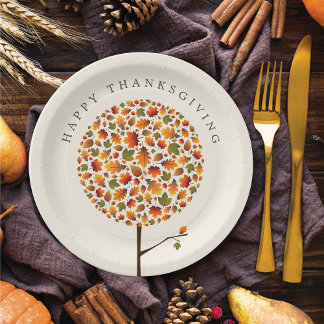 Happy Thanksgiving Herbst Herbst Runde Pop Baum Pappteller