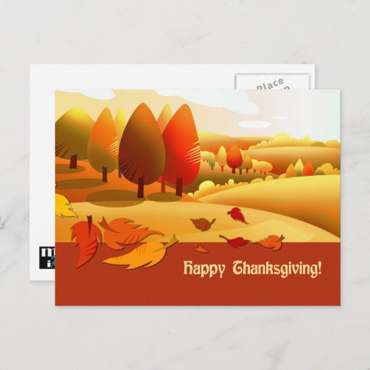 Happy Thanksgiving Herbstlandschaft Feiertagspostkarte (Vorne/Hinten)