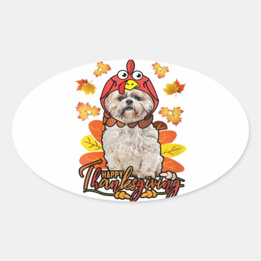 Happy Thanksgiving Herbstlaube Autumn Shih Tzu Ovaler Aufkleber (Vorderseite)