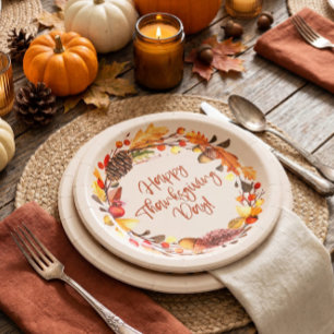 Happy Thanksgiving Herbstlaube Wreath Party Dekora Pappteller