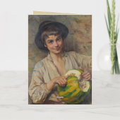 Happy Thanksgiving Italian Boy with Pumpkin Karte (Rückseite)