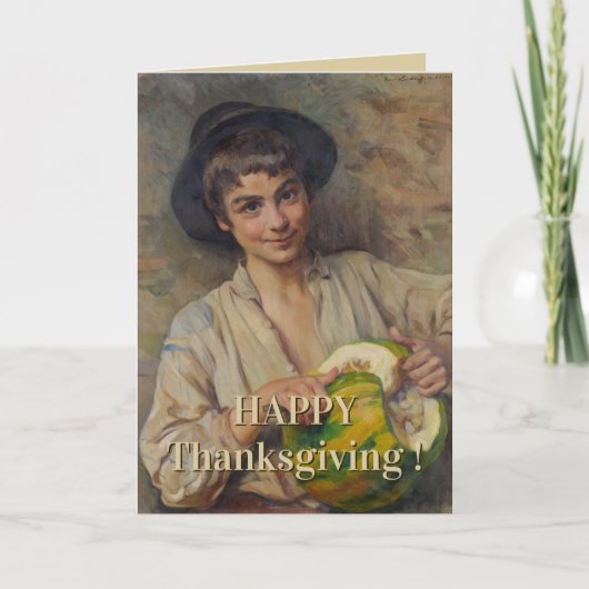 Happy Thanksgiving Italian Boy with Pumpkin Karte (Vorderseite)