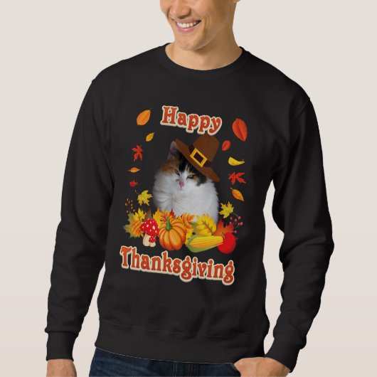 Happy Thanksgiving Japanese Bobtail Cat I'm Thankf Sweatshirt (Vorderseite)