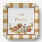 Happy Thanksgiving kariert und Kürbisse Papier Tel Pappteller (Vorderseite)