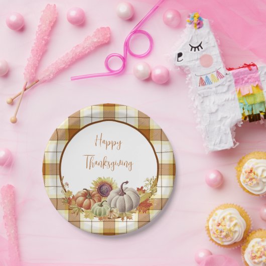 Happy Thanksgiving kariert und Kürbisse Papier Tel Pappteller (Party)