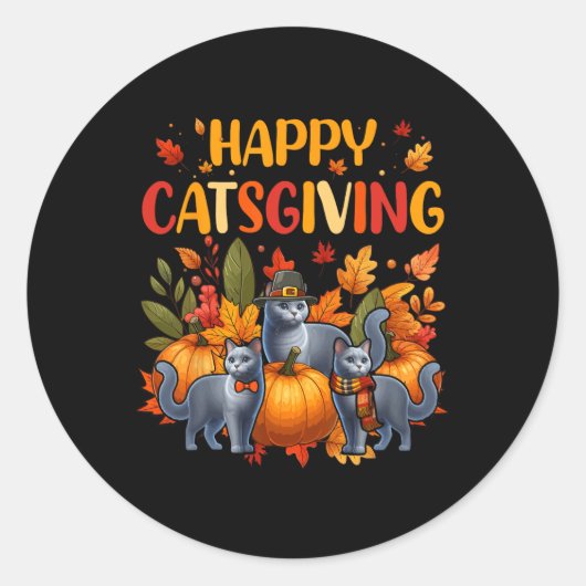 Happy Thanksgiving Katze Drei Niedliche russische Runder Aufkleber (Vorderseite)