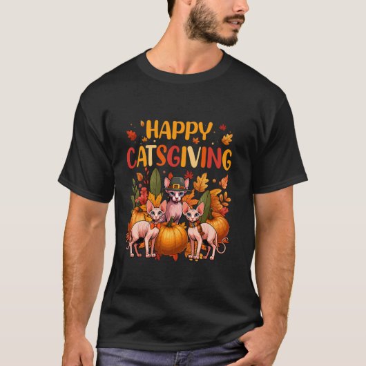 Happy Thanksgiving Katze Drei Niedliche Sphynx Kat T-Shirt (Vorderseite)