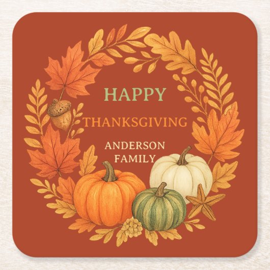 Happy Thanksgiving Kürbisfall Terrakotta Rechteckiger Pappuntersetzer (Vorderseite)