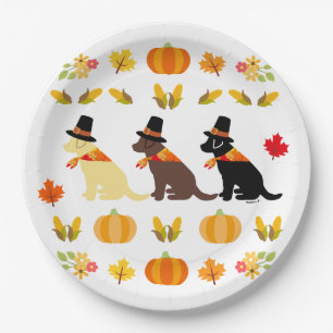 Happy Thanksgiving Labrador Silhouette Weiß Pappteller