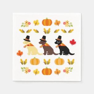 Happy Thanksgiving Labrador Silhouette Weiß Serviette