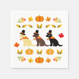 Happy Thanksgiving Labrador Silhouette White Serviette