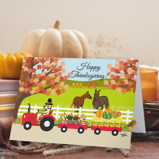 Happy Thanksgiving Labradors and Traktor Card Karte