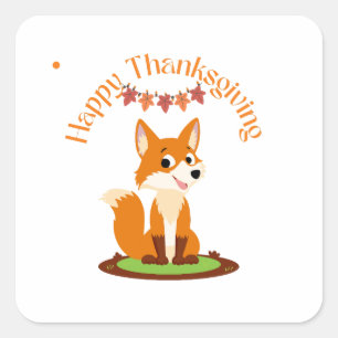 Happy Thanksgiving Lächeln Fox Quadratischer Aufkleber