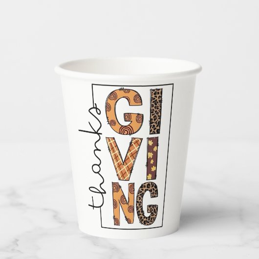 Happy Thanksgiving Leopard Print Rainbow Türkei Pappbecher (Vorderseite)