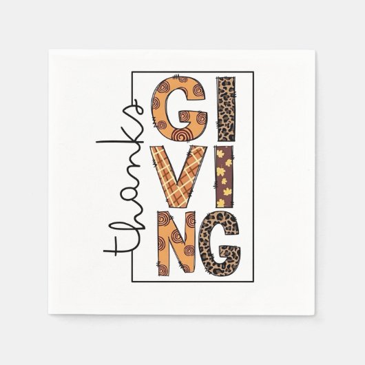 Happy Thanksgiving Leopard Print Rainbow Türkei Serviette (Vorderseite)