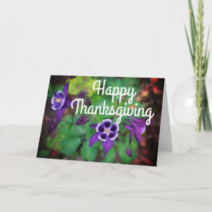 Happy Thanksgiving Lila Columbine Blume Card Feiertagskarte
