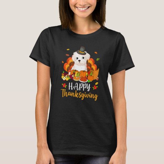 Happy Thanksgiving Maltese Dog Turkey Pet T-Shirt (Vorderseite)