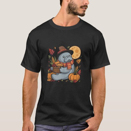 Happy Thanksgiving Manatee with Pumpkin Pie Autumn T-Shirt (Vorderseite)