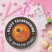 Happy Thanksgiving mit Familienname (bearbeitbar) Pappteller (Party)