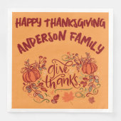 Happy Thanksgiving Mit Monogramm Name | Serviette (Vorderseite)