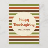 Happy Thanksgiving mit Namen Herbst Farben Streife Postkarte (Vorderseite)