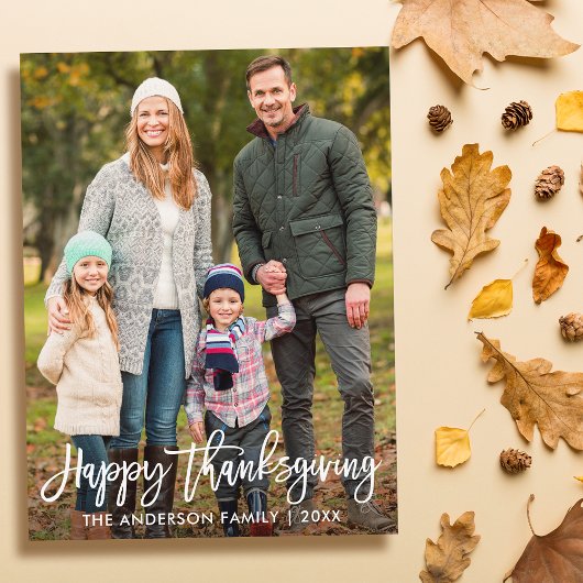 Happy Thanksgiving Modern Brush Script Foto Postkarte
