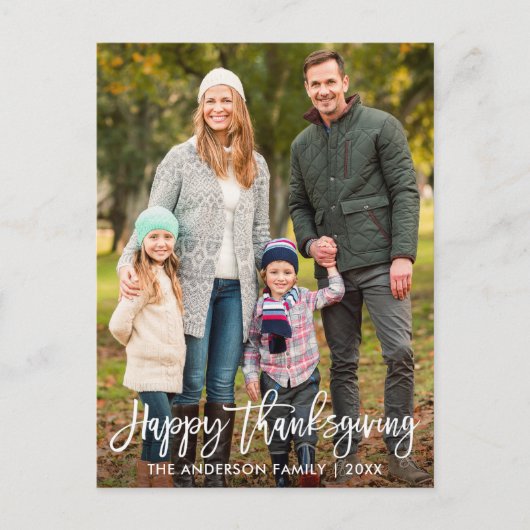 Happy Thanksgiving Modern Brush Script Foto Postkarte (Vorderseite)