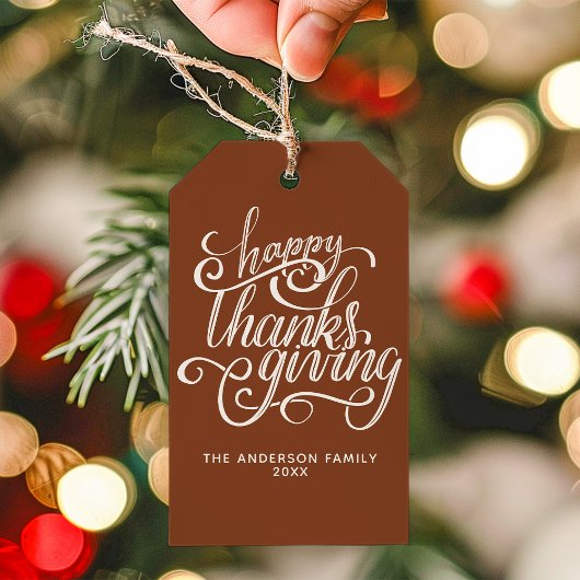 Happy Thanksgiving Modern Script Harvest Brown Geschenkanhänger