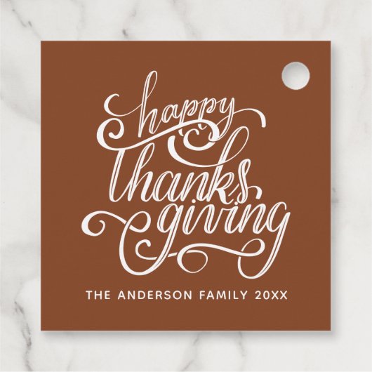 Happy Thanksgiving Modern Script Harvest Brown Geschenkanhänger (Rückseite)