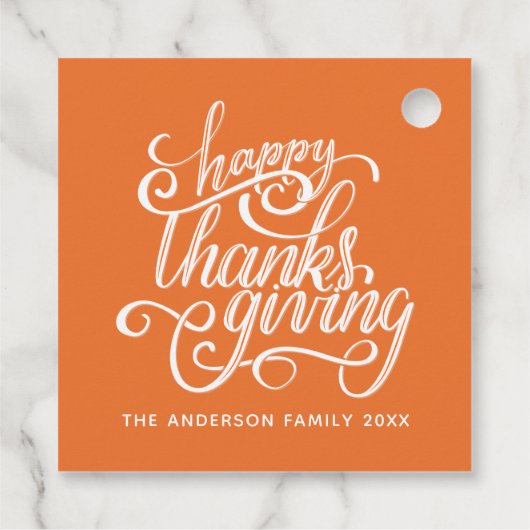 Happy Thanksgiving Modern Script Harvest Orange Geschenkanhänger (Rückseite)