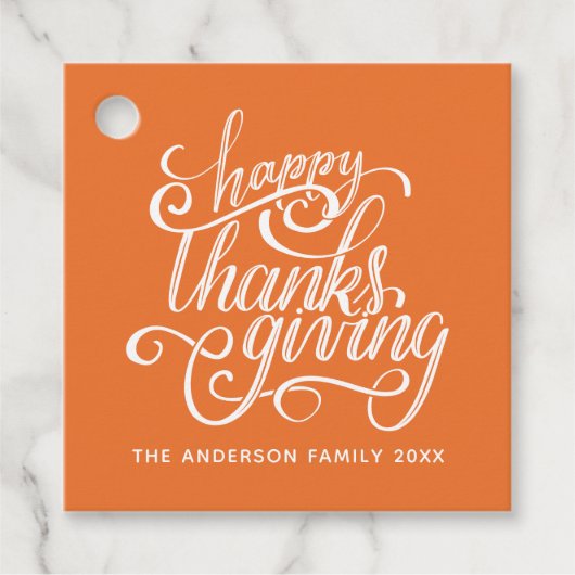 Happy Thanksgiving Modern Script Harvest Orange Geschenkanhänger (Vorderseite)