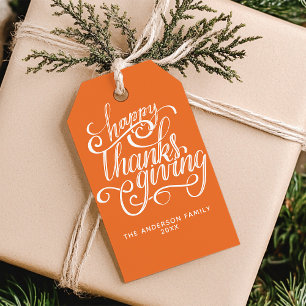 Happy Thanksgiving Modern Script Harvest Orange Geschenkanhänger
