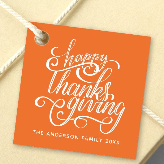 Happy Thanksgiving Modern Script Harvest Orange Geschenkanhänger