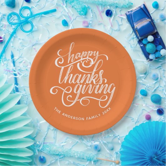 Happy Thanksgiving Modern Script Harvest Orange Pappteller (Party)